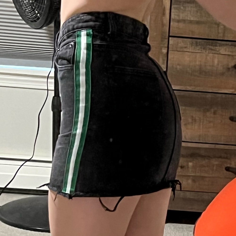 Jean Mini Skirt vertical green and white side stripes